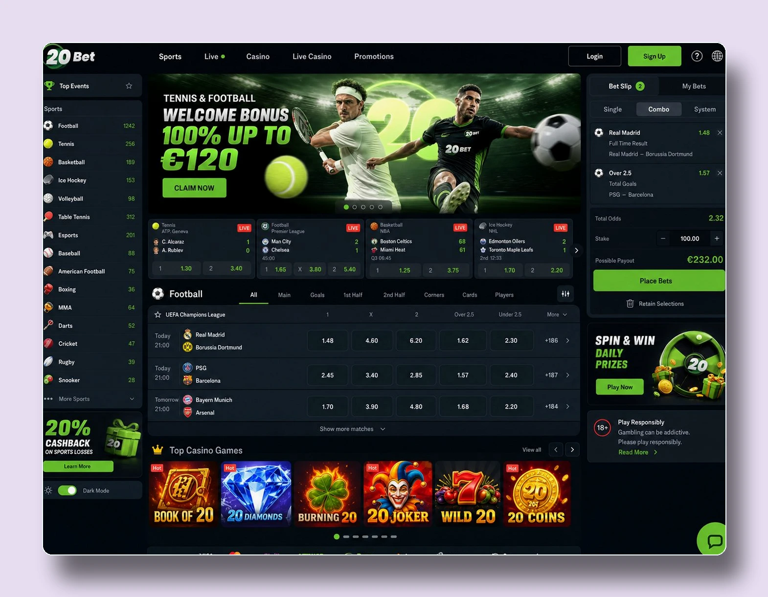 20Bet — zahraničné online kasína